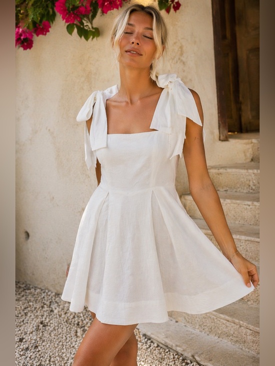 Vici Dresses & Skirts - VICI White Bow Shoulder Mini Dress Bridal Shower Engagement Summer M